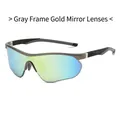 Gafas de sol deportivas con montura gris y lentes de espejo doradas para ciclismo - Montura Gris Lentes de Espejo Doradas