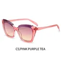 Retro cat-eye sunglasses with transparent pink frame and purple-tea gradient lenses - Transparent Pink Frame Purple Tea Lenses