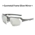 Gunmetal frame sports sunglasses with silver mercury mirror lenses for cycling - Gunmetal Frame White Mirror Lens