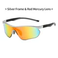 Silver framed sports cycling sunglasses with red orange mirror lenses for outdoor use - Silver Frame Red Mirror Lens