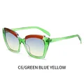 Retro cat eye sunglasses with transparent green frames and blue-yellow gradient lenses - Transparent Green Frame Blue Yellow Lenses