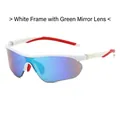 Outdoor cycling sunglasses with white red frame and green mercury polarized lenses - White Frame Green Mirror Lens