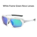 Outdoor cycling sunglasses with white frame and green blue mirrored reflective lenses - White Frame Green Mirror Lens