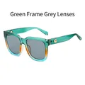 Fashionable square sunglasses with green-orange-blue gradient frame and gray lenses - Green Frame Grey Lenses