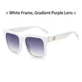 Chic white frame sunglasses with gradient grey lenses and decorative gold metal rings - White Frame Gradient Grey Lens