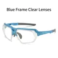 Sport cycling sunglasses featuring a blue frame and clear white lenses for outdoor eye protection - Blue Frame Clear Lens