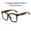 Fashionable tortoise shell square glasses with clear lenses and gold metal temple accents - Tortoiseshell Frame Clear Lens Anti Blue Light