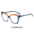 Lunettes anti-lumière bleue œil de chat, monture bleu foncé et détails oranges - Monture Bleu Foncé Anti-Lumière Bleue