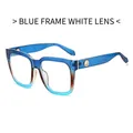 Fashionable square blue gradient sunglasses with gold ring detail and clear lenses - Blue Frame Clear Lens Anti Blue Light
