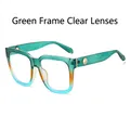 Square fashion sunglasses with gradient emerald, amber, and blue frame and clear lenses - Green Pattern Frame Clear Lens Anti Blue Light