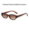 Gafas de sol retro ovaladas color té con lentes degradados marrones y bisagras de metal - Montura Té Lentes Degradadas Té