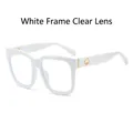 Fashionable square white frame sunglasses with clear lenses and gold metal temple detail - White Frame Clear Anti-Blue Light Lens