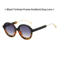 Oval sunglasses with black and tortoiseshell frames, gradient grey lenses and gold temples - Black Tortoise Frame Gradient Grey Lens (Sunglasses)