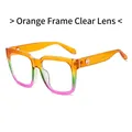 Fashionable square sunglasses with vibrant orange, green, and pink gradient frame finish - Orange Frame Clear Anti-Blue Light Lens