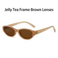 Gafas de sol ovales retro con montura de color té gelatina y lentes a juego - Montura Té Jelly Lente Té