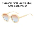 Oval sunglasses in cream white frames with gradient tea-blue lenses for a retro look - Cream White Frame Tea Blue Lens (Sunglasses)
