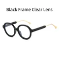 Retro round black frame glasses with gold metal temples and transparent lenses - Black Frame Clear Anti-Blue Light Lens (Optical Glasses)