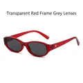 Retro small oval sunglasses with transparent red frame and dark grey UV lenses - Transparent Red Frame Grey Lens
