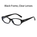 Retro small frame sunglasses in black finish with clear lenses and silver decor - Bright Black Frame Clear Anti-blue Light Lenses