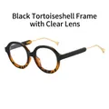 Futuristic oval sunglasses in black and tortoiseshell frame with gold metal temples - Black Tortoise Frame Clear Anti-Blue Light Lens (Optical Glasses)