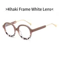 Khaki oval sunglasses with tortoiseshell accents and gold metal temple details - Khaki Frame Clear Anti-Blue Light Lens (Optical Glasses)