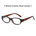 Retro small oval tea brown frame glasses with clear lenses and vintage side details - Brown Frame Clear Lens Anti Blue Light