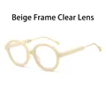 Retro cream white round frame sunglasses with elegant gold metal temples and clear lenses - Cream White Frame Clear Anti-Blue Light Lens (Optical Glasses)