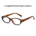 Retro small oval sunglasses with leopard print frames and clear lenses for women - Leopard Frame Clear Anti-blue Light Lenses