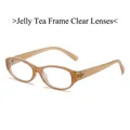 Retro small oval jelly tea sunglasses with clear lenses and semi-transparent frame - Jelly Tea Frame Clear Anti-blue Light Lenses