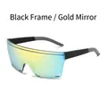 Gafas de sol deportivas con montura negra y lentes de espejo degradado amarillo-verde-azul - Montura Negra Lentes Espejo Oro