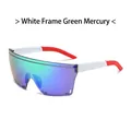 White frame sports sunglasses with green mirrored lens and red temple tips - White Frame Green Mirrored Lens