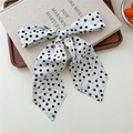 French style white ribbon hair tie with black polka dot print and pointed ends - 15 Tie-Polka Dot Off-white