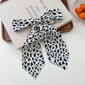 French style silk hair ribbon with black and white cow print and pointed ends decoration - 16 Tie-Cow Print Off-white