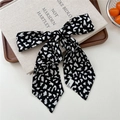 French style silk hair ribbon scarf with black and white cow print for hair and bags - 17 Tie-Cow Print Black