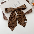 French leopard print silk scarf ribbon tied as a bow hair accessory for women - 18 Tie-Leopard Print Tan