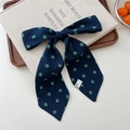 Dark blue floral silk hair ribbon and neck scarf with delicate green flower pattern - 22 Tie-Eight-petal Flower Navy