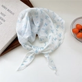 Thin floral neckerchief with blue flowers on white fabric for hair and neck styling - White with Blue Small Flowers