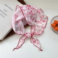 Lightweight floral triangle neck scarf with red butterfly and flower prints in white - Rose Red Floral Lines
