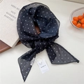Foulard en soie bleu foncé à pois blancs, ruban étroit pour les cheveux ou le sac - Pois Mixtes Noir (08be)