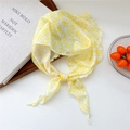 Floral print hair scarf in yellow and white, lightweight fabric with rolled edges - Golden Camellia