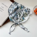 Lightweight floral chiffon neck scarf with blue butterfly print and navy stitched edges - Colorful Floral Branches