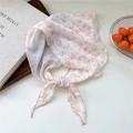 Floral chiffon neck scarf with pink blossoms and delicate edge stitching on white - Pink Rose Border