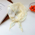 Thin floral triangle scarf in yellow and white patterns with blue striped edge - Yellow Star Flower Border
