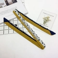 Polka dot skinny silk scarf in yellow and navy blue with arrow chain accent - Fishbone Polka Dot Mix