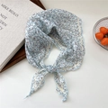 Lightweight light blue triangle neck scarf with yellow and blue floral daisy print - Blue Flower Line Border