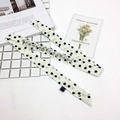 White polka dot narrow scarf for women with elegant silver rhinestone arrow decoration - Fishbone White Polka Dot