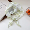 Lightweight cream triangle scarf with green floral pattern and delicate stitched edges - Green Hibiscus Border