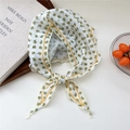 Chiffon floral triangle scarf with yellow flowers and white background in bow style - Small Golden Flower Border