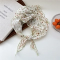 Elegant cream triangle scarf with delicate floral print and green lettuce edge trim - Thin Orchid Border