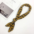 Mustard yellow cotton linen square scarf with geometric pattern and knotted style - Lightning Pattern (FJ7016)